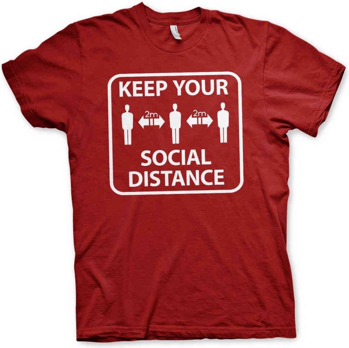Heren Fun Tshirt -M- Keep Your Social Distance Rood