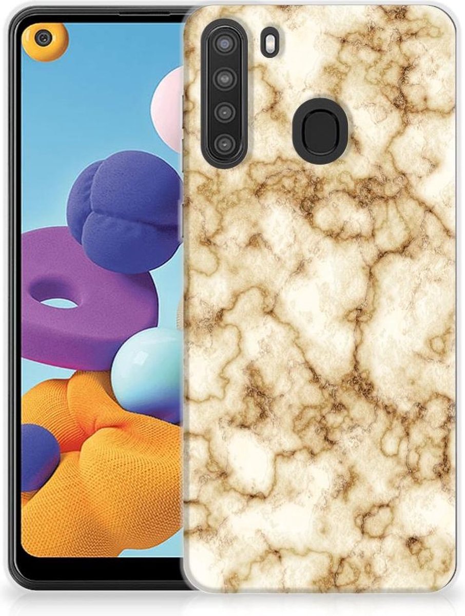 Samsung Galaxy A21 TPU Siliconen Hoesje Marmer Goud