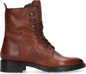 Manfield - Dames - Bruine veterlaarsjes met cheetah detail - Maat 39