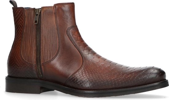 Manfield - Heren - Cognac leren boots met crocoprint - Maat 46 | bol.com