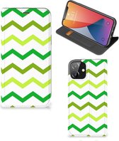 Leuk Telefoonhoesje Geschikt voor iPhone 12 | Geschikt voor iPhone 12 Pro Bookcase Zigzag Groen