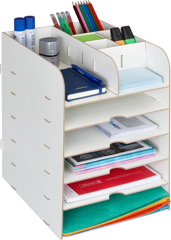 Relaxdays Porte-documents, 3 compartiments, format A4, organiseur bureau, travail et école, rangement, MDF, noir noir - Bagagerie - Maroquinerie