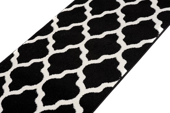Tapiso Luxury Vloerkleed Antraciet Wit Trellis Woonkamer Loper Maat- 120x500