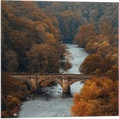 WallClassics - Drapeau - Arbres d'automne au pont sur la rivière - Photo 50x50 cm sur drapeau en polyester