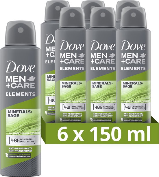 Dove Men+Care Elements Minerals & Sage Anti-Transpirant Deodorant Spray - 6 x 150 ml - Voordeelverpakking - Dove Men+Care