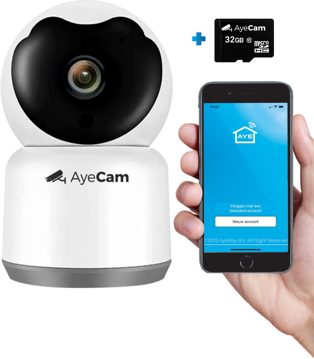 AyeCam Huisdiercamera - Met App - Incl. 32GB SD - WiFi - Beweeg & Geluidsdetectie - Beveiligingscamera - Hondencamera