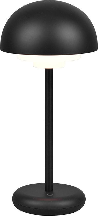 LED Tafellamp met Opbaadbare Batterijen - Trion Berna - 2W - Warm Wit 3000K - Spatwaterdicht IP44 - Dimbaar - Rond - Mat Zwart - Kunststof