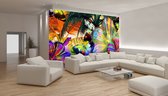 Fotobehang - Vlies Behang - Kleurrijke Vlinders en Jungle Bladeren - 368 x 254 cm