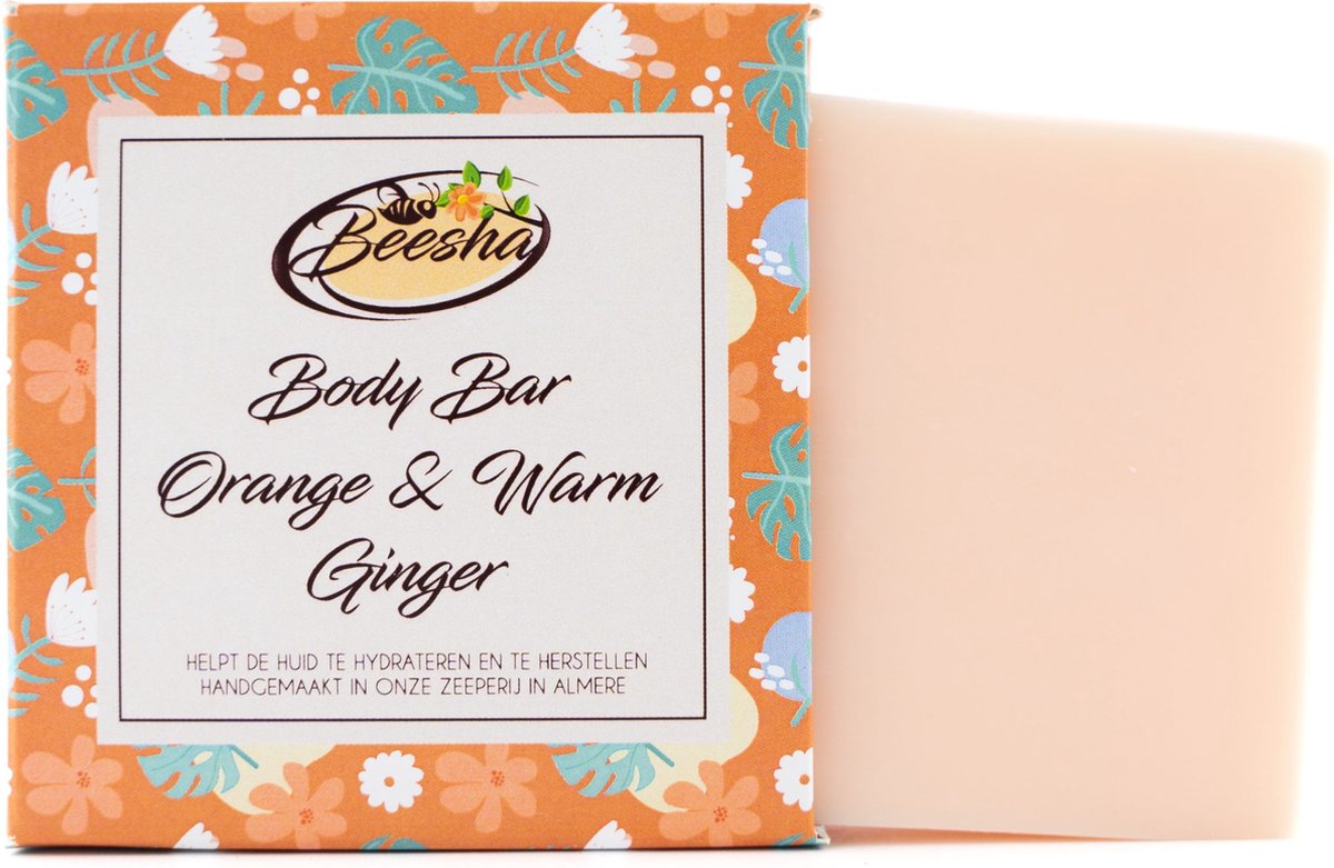 Beesha Body Bar Orange & Warm Ginger | 100% Plasticvrije en Natuurlijke Verzorging | Vegan, Sulfaatvrij en Parabeenvrij