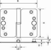 Paumelle - RVS geborsteld - RVS - Dulimex - Dulimex kogelstiftkantelaaf RVS ronde hoek 150x89mm SKG3 DIN rechts