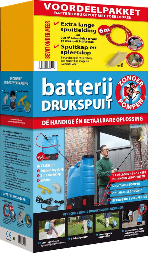 BSI - Batterijdrukspuit - met extra spuitleiding - extra spuitkap - 15 l inhoud