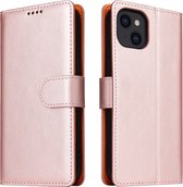 Mobiq - Lederen Wallet Hoesje iPhone 14 Plus - roze