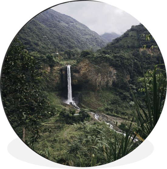 Paysage vert avec cascade en Equateur Cercle mural aluminium ⌀ 120 cm - impression photo sur cercle mural / cercle vivant / cercle de jardin (décoration murale)