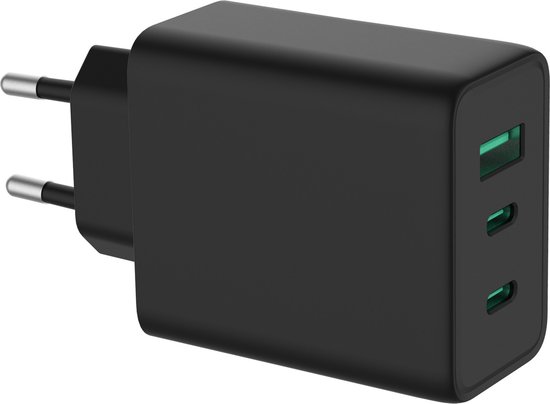 Accezz USB C Oplader met Fast Charge GaN technologie - 65W - 3 apparaten tegelijk laden - Snellader Samsung / Apple iPhone, iPad, Tablets en Laptops - Zwart