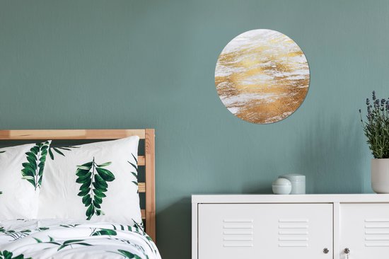 WallCircle - Wandcirkel - Muurcirkel - Marmer - Grijs - Goud - Aluminium - Dibond - ⌀ 30 cm - Binnen en Buiten