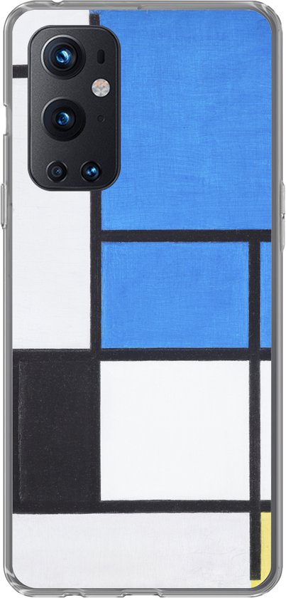 Geschikt voor OnePlus 9 Pro hoesje - Compositie met blauw, rood, zwart, geel en grijs - Piet Mondriaan - Siliconen Telefoonhoesje