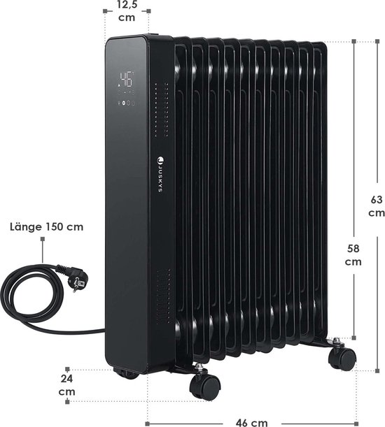 Elektrische verwarming / radiator - 2500 Watt - Zwart - Incl. Wifi, App-bediening & Afstandsbediening, olieradiator