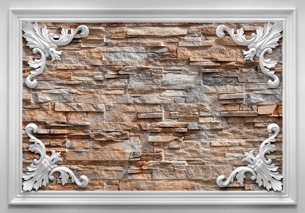 Fotobehangkoning - Behang - Vliesbehang - Fotobehang Stenen Muur - 400 x 280 cm