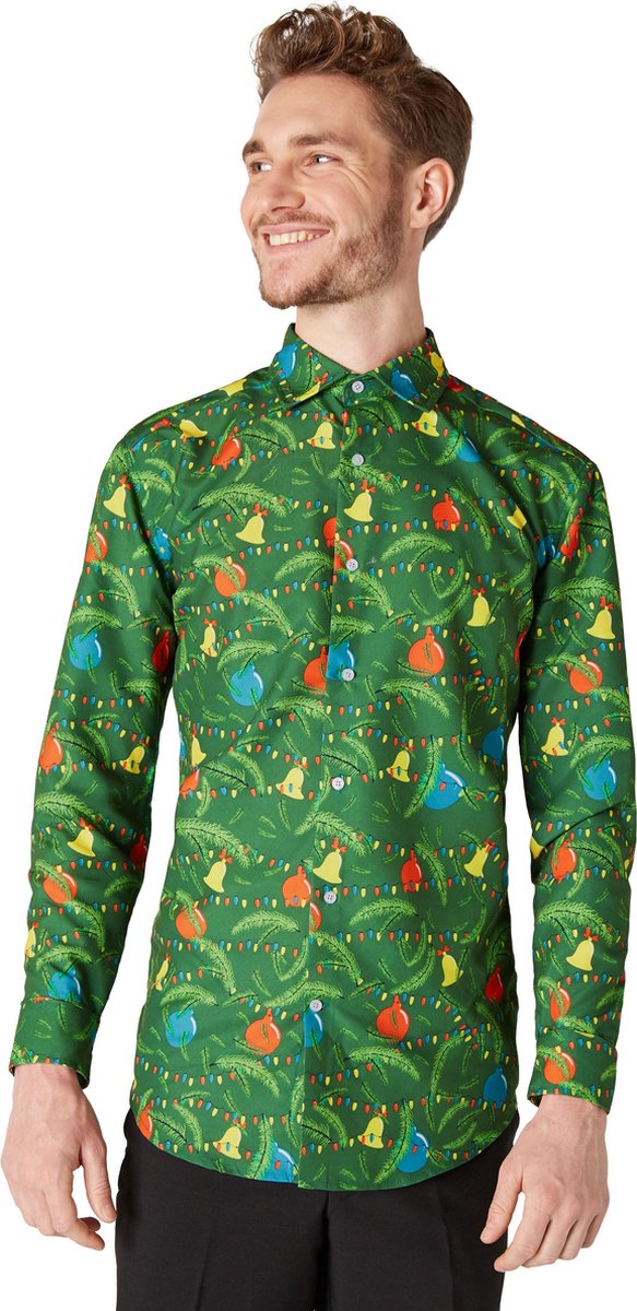 Suitmeister Christmas Green Tree Shirt - Heren Overhemd - Kerstshirt - Groen