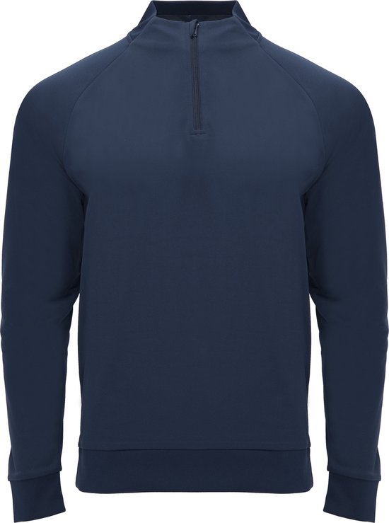 Donker Blauw sportshirt met raglanmouwen en halve rits manchetten van ribboord model Epiro maat XL