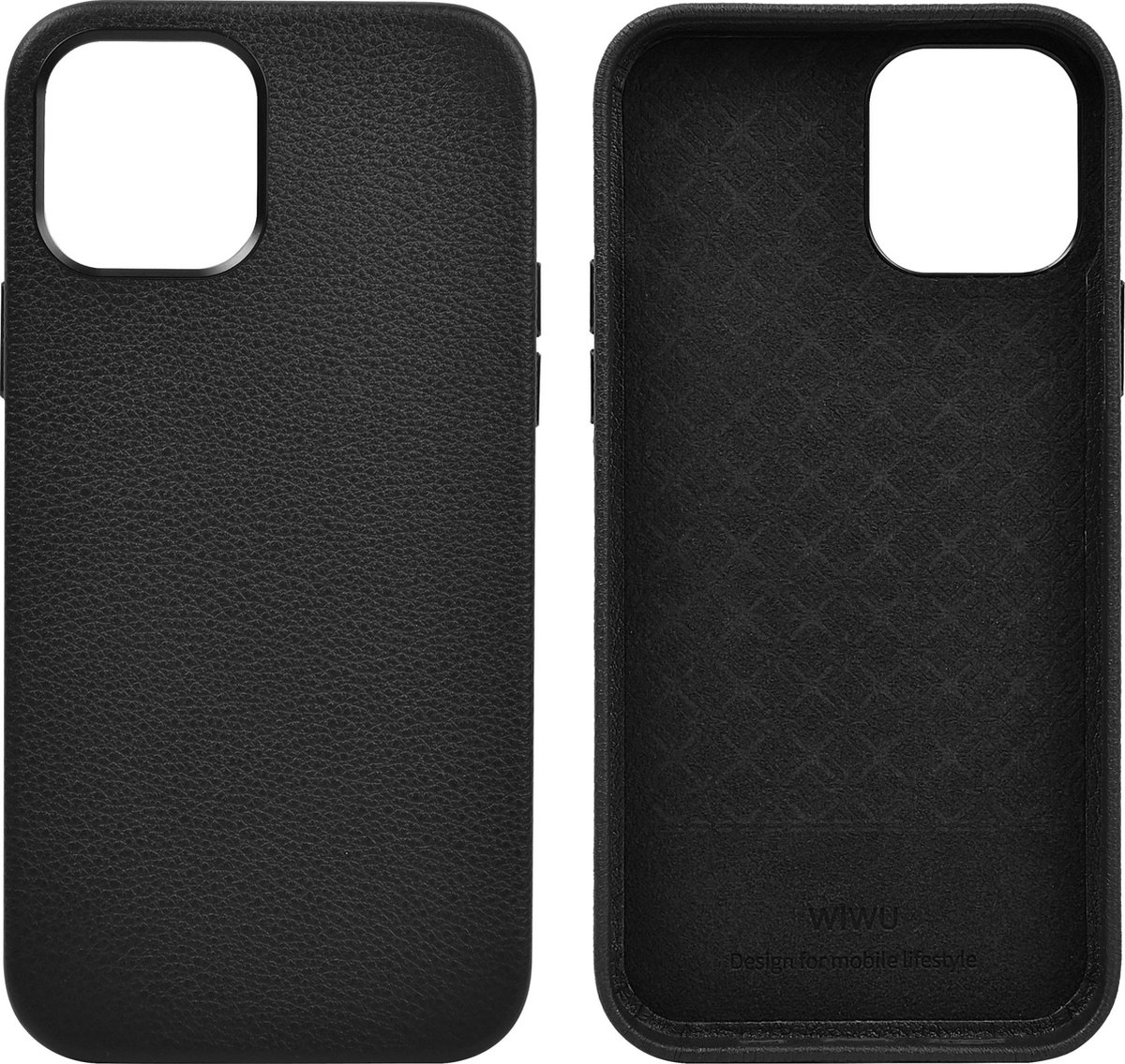 WIWU - Telefoon Hoesje geschikt voor iPhone 13 - Calfskin Back Cover - Zwart