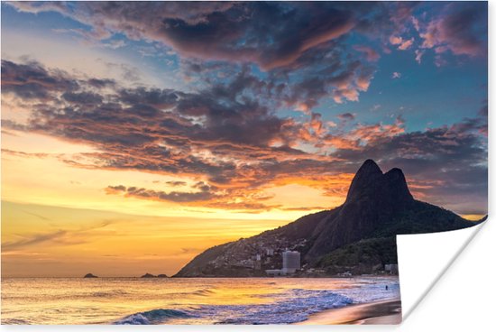 Poster Zonsondergang - Strand - Rio de Janeiro - 120x80 cm