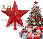 Kerstboompiek ster, licht glinsterende kerstboompiek kerstboom, decoratieve kunststof kerstboom, sterren, kerstversiering, 20 cm (rood)