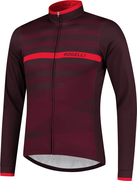 Rogelli Stripe Fietsshirt Lange Mouw - Wielershirt Heren - Bordeaux/Paars/Rood - Maat XL