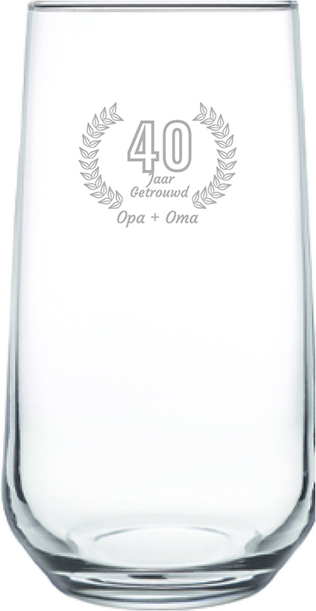 Gegraveerde Drinkglas 47cl Opa + Oma 40 jaar getrouwd
