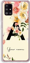 Gepersonaliseerd - Case Company® - Hoesje geschikt voor Samsung Galaxy A51 5G hoesje - Flirty Flowers Monogram - Soft Cover Telefoonhoesje - Bescherming aan alle Kanten en Schermrand
