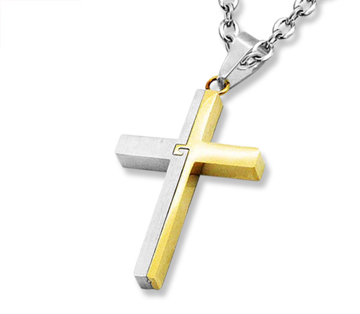 Amanto Ketting Damian Duo - 316L Staal - Kruis - 39x24mm - 60cm