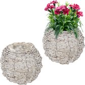 Relaxdays bloempot - set van 2 - rotan - plantenpot - met folie - sierpot - rond - wit
