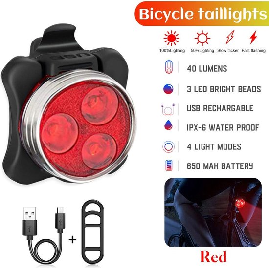 Fietsverlichting USB oplaadbaar - Oplaadbare USB Led Fietslamp - Voorlicht & Achterlicht - Waterdicht — afbeelding 2