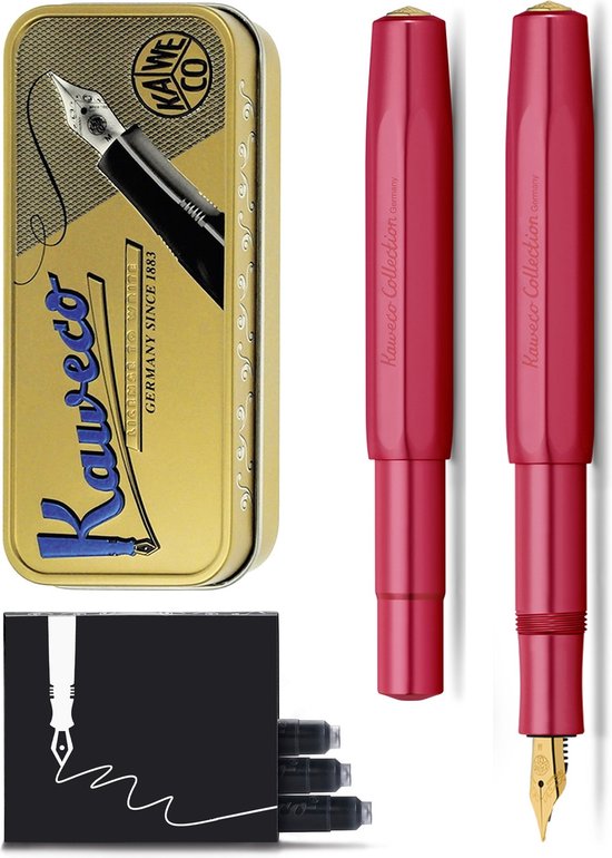 Kaweco Vulpen LILIPUT messing I Exclusieve vulhouder voor inktpatronen inclusief retro metalen doos I vulpen 12,5 cm I penbreedte: M (medium