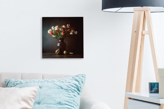 Canvas schilderij 20x20 cm - Wanddecoratie Bloemen - Rozen - Stilleven - Muurdecoratie woonkamer - Slaapkamer decoratie - Kamer accessoires - Schilderijen op canvas