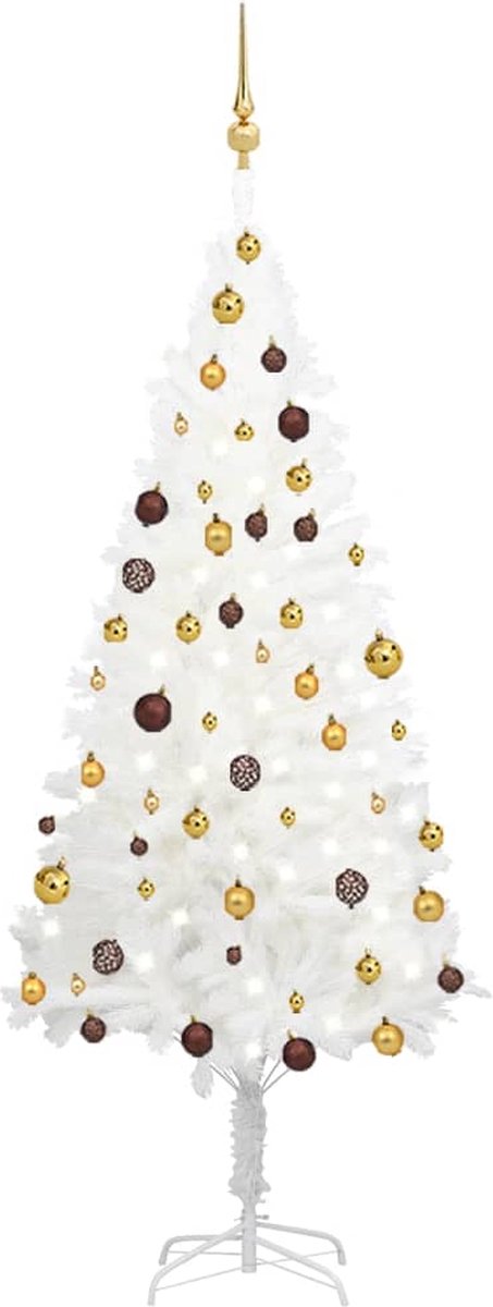 Prolenta Premium - Kunstkerstboom met LED's en kerstballen 180 cm wit