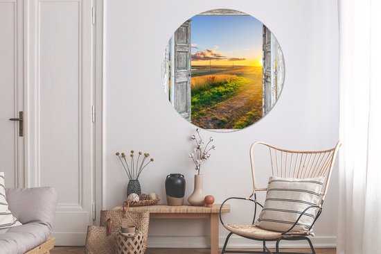 WallCircle - Wandcirkel ⌀ 150 - Doorkijk - Platteland - Landschap - Zon - Ronde schilderijen woonkamer - Wandbord rond - Muurdecoratie cirkel - Kamer decoratie binnen - Wanddecoratie muurcirkel - Woonaccessoires
