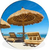 WallCircle - Wandcirkel - Muurcirkel - Strandstoel - Strand - Parasol - Zee - Zomer - Aluminium - Dibond - ⌀ 60 cm - Binnen en Buiten