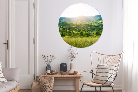 Cercle mural - Paysage - Herbe - Nature - Arbres - Décoration murale ronde - Cercle mural - Cercle mural nature - Tableau rond - 140x140 cm - Plastique - Tableaux ronds