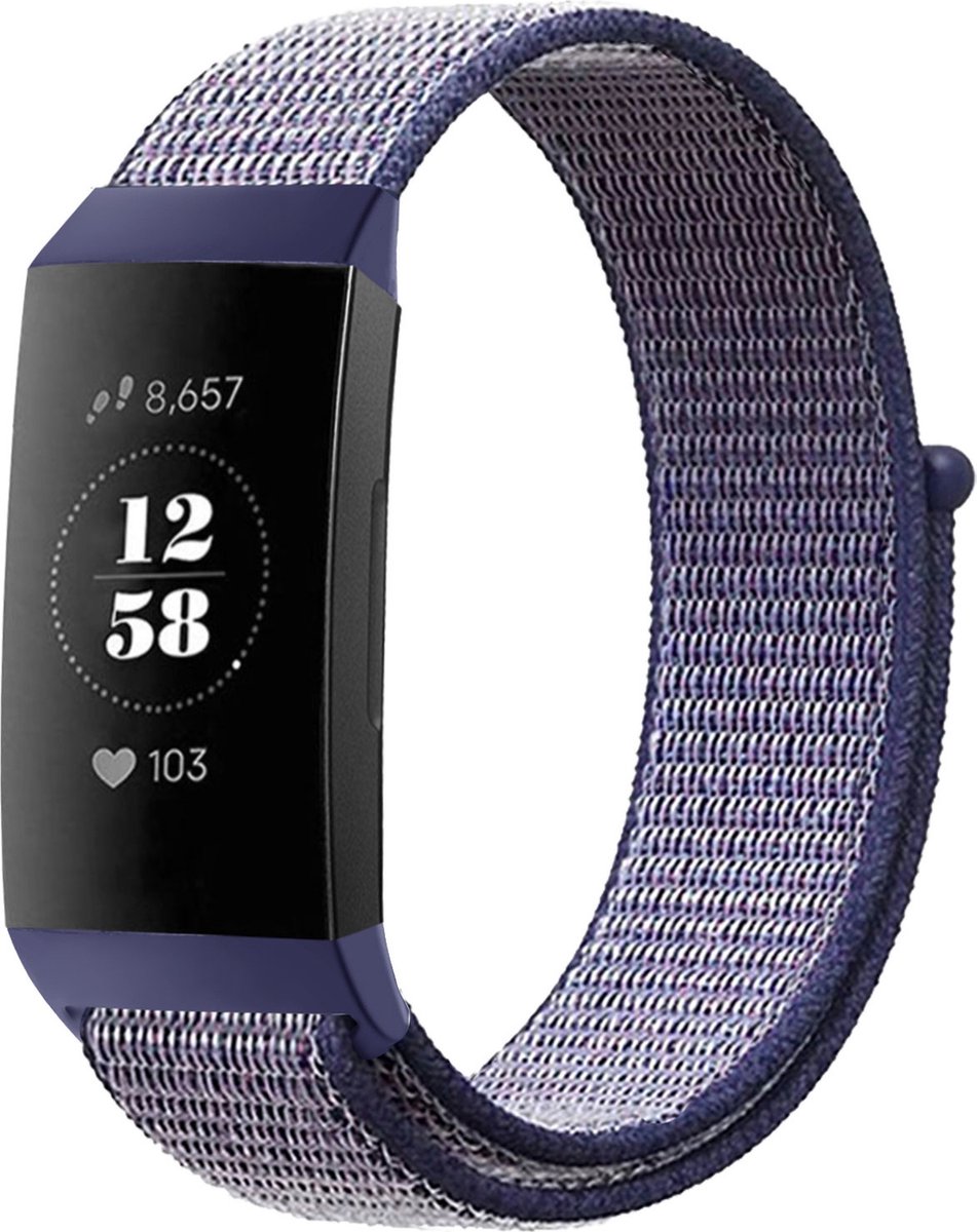Strap-it Nylon bandje - geschikt voor Fitbit Charge 3 / Fitbit Charge 4 - donkerblauw