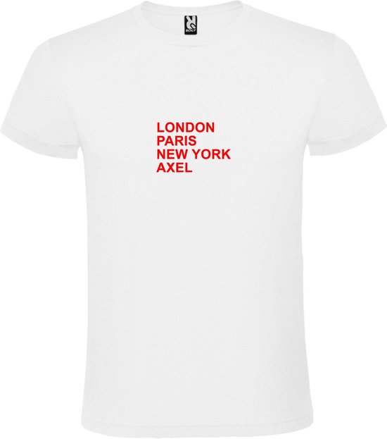 Wit T-Shirt met “ LONDON, PARIS, NEW YORK, AXEL “ Afbeelding Rood Size XXXXL