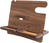 Skyline Desk Organizer Sneek - Noten - Bureau Organizer - Telefoonhouder - Tablethouder - Smartwatch Houder - Sorteren spullen - WoodWideCities