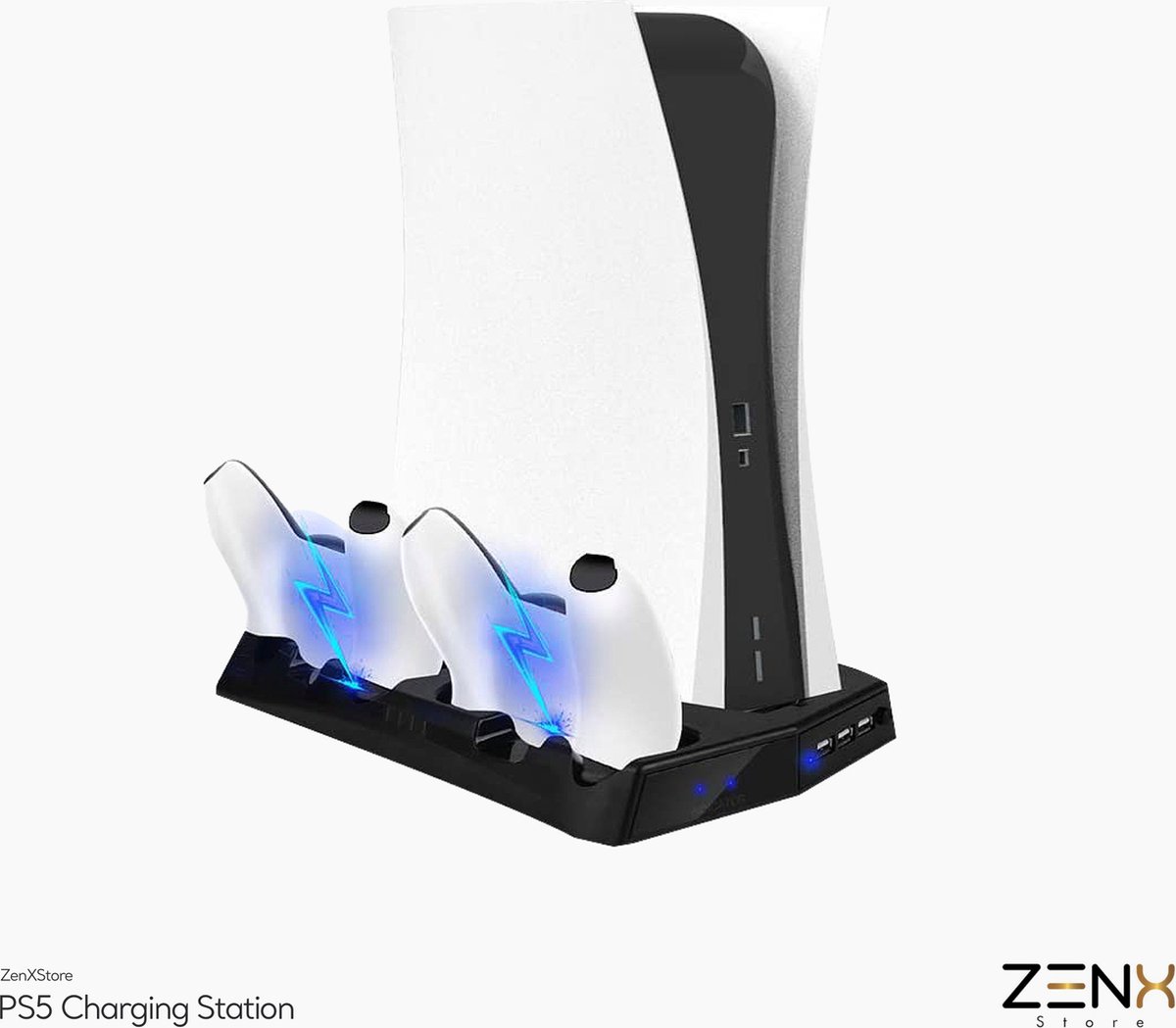 PS5 Oplaadstation Dock 3 Lader - 4-in-1 Verticale Stand voor Playstation 5 - Docking Station voor 2 Controllers - Dual Oplaadstation voor Snel Laden Inclusief 2 USB Poorten - Wit- 2 jaar garantie