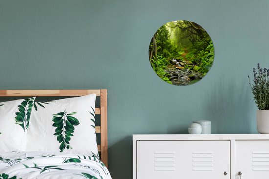 Papier peint cercle - Papier peint autocollant - Forêt - Water - Jungle - Pierres - Vert - Papier peint autocollant - Papier peint rond - 30x30 cm - Papier peint cercle autocollant - Papier peint autocollant nature