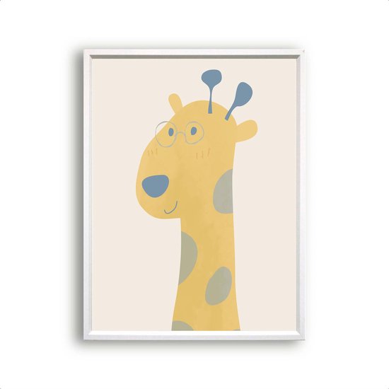 Postercity - Poster Lieve Giraf met Bril Handgetekend - Jungle / Safari Poster - Kinderkamer / Babykamer - 80x60cm