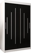 InspireMe - Kledingkast met 2 schuifdeuren, Modern-stijl, Een kledingkast met planken (BxHxD): 120x200x62 - MALTESE 120 Wit Mat + Zwart