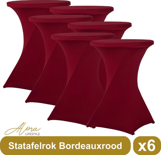 Alora Statafelrok bordeauxrood 80 cm per 6 - Alora tafelrok voor statafel - Statafelhoes - Bruiloft - Cocktailparty - Stretch Rok - Set van 6