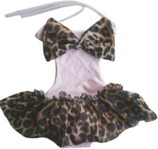 Maat 134 Monokini Zwempak roze tijgerprint strik dierenprint Baby en kind zwemkleding lichtroze