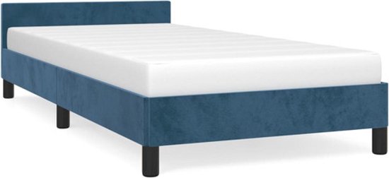 vidaXL Cadre de lit - Velours - Pieds de support - Sommier à lattes en contreplaqué - Bleu foncé - 203 x 83 x 50 cm - Convient pour matelas 80 x 200 cm pour - Lit