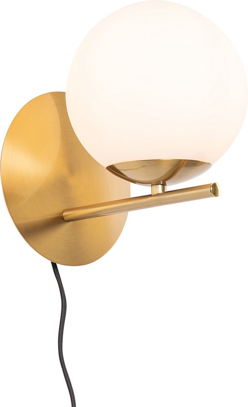 QAZQA flore - Design Wandlamp met schakelaar voor binnen - 1 lichts - Ø 15 cm - Goud/messing - Woonkamer | Slaapkamer | Keuken
